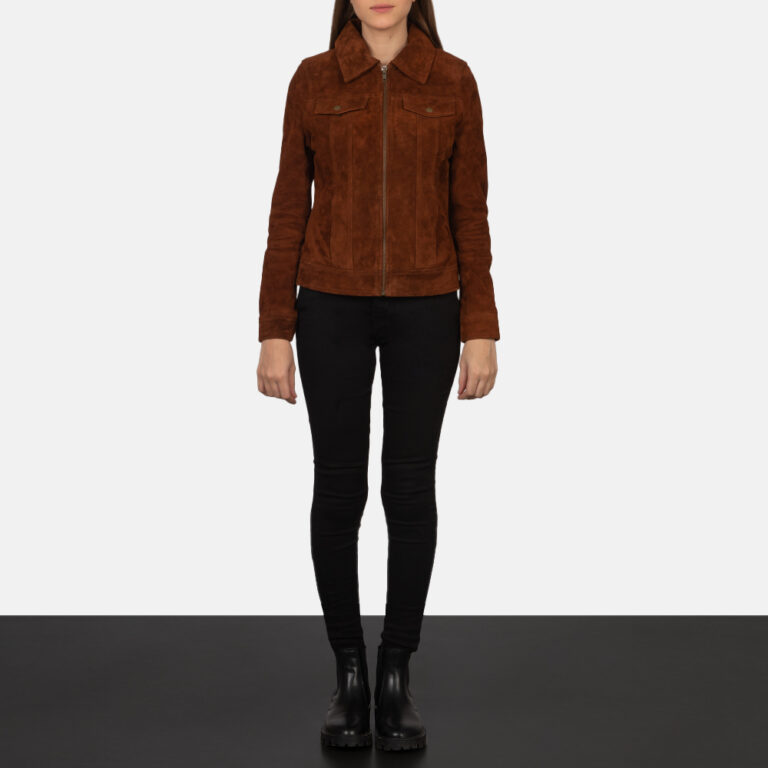Womens Suzy Brown Suede Jacket Full Length-2-1659378314697